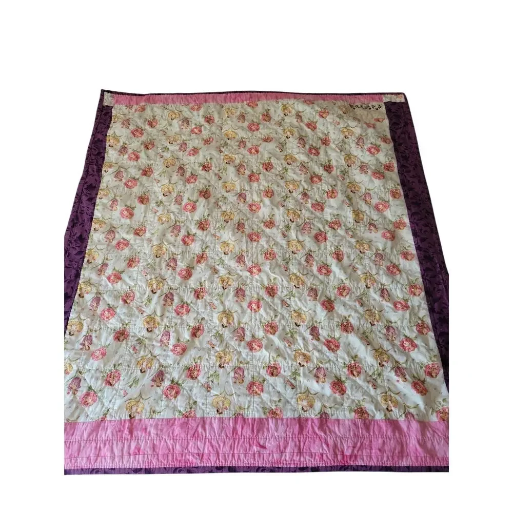 Handmade Baby Quilt Garden Fairy Pink Purple EUC